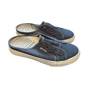 Taos Shoes Womens 8.5 Blue Ez Soul Slip On Mule Sneakers Canvas Comfort Casual
